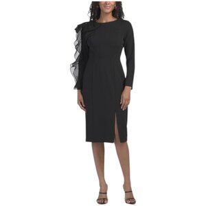 AIDAN MATTOX Long Sleeve Bow Ruffle Cocktail Dress